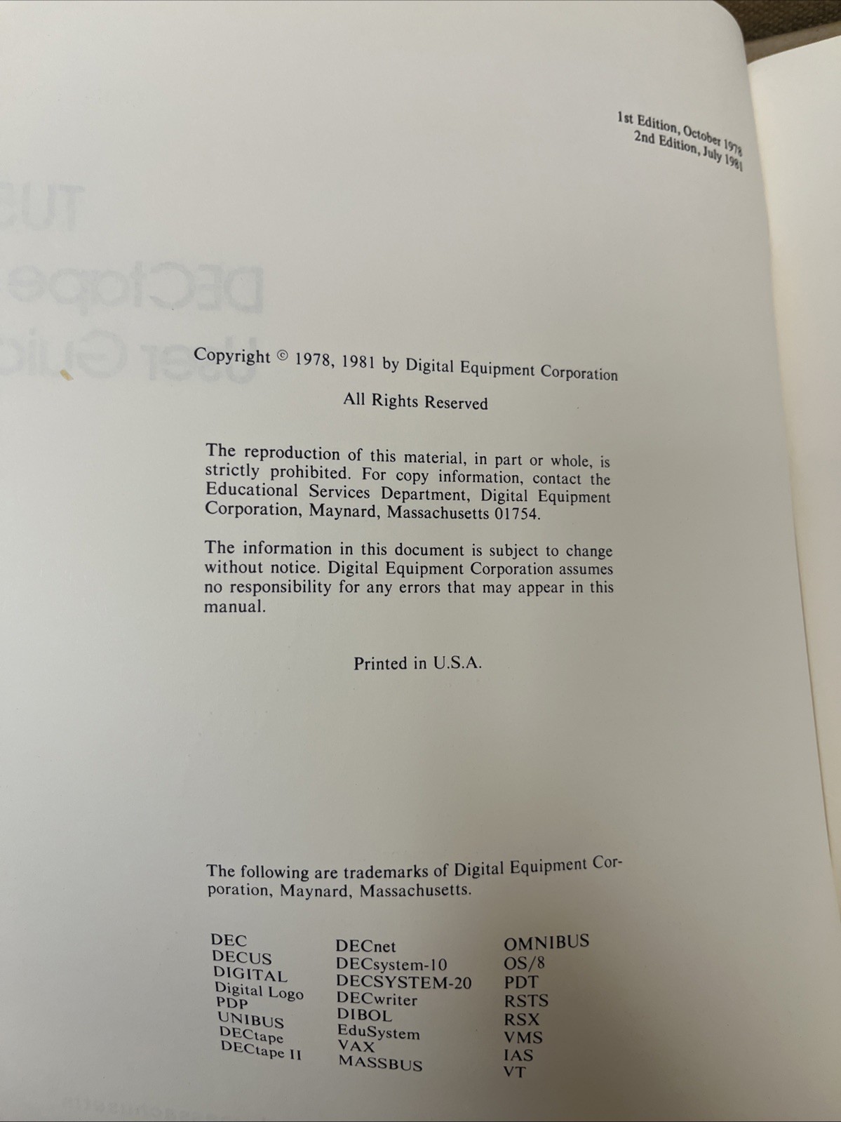 DEC digital TU58 DECtape II User Guide