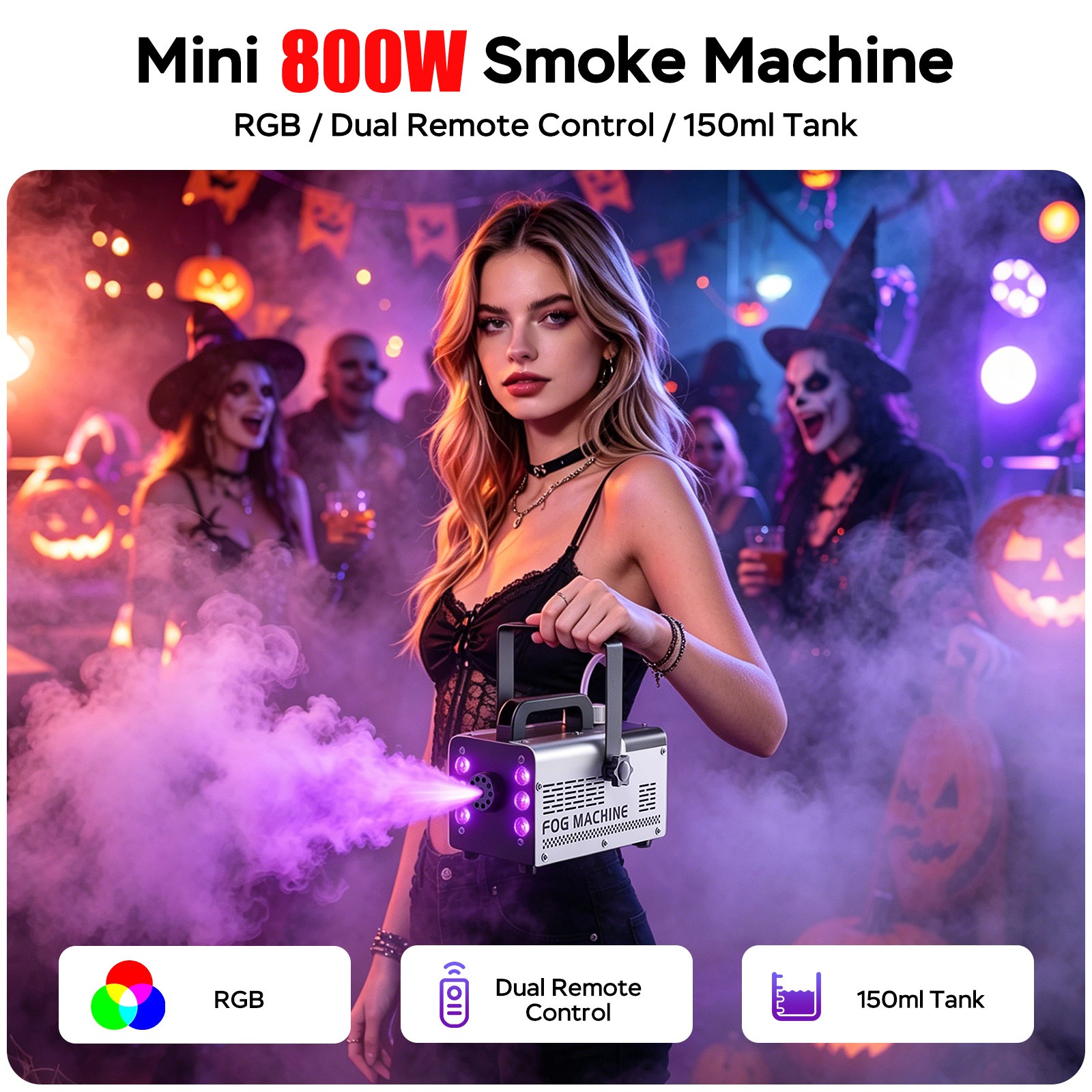 800W LED Smoke Fog Machine RGB Color Stage Fogger Effect Halloween Disco Club