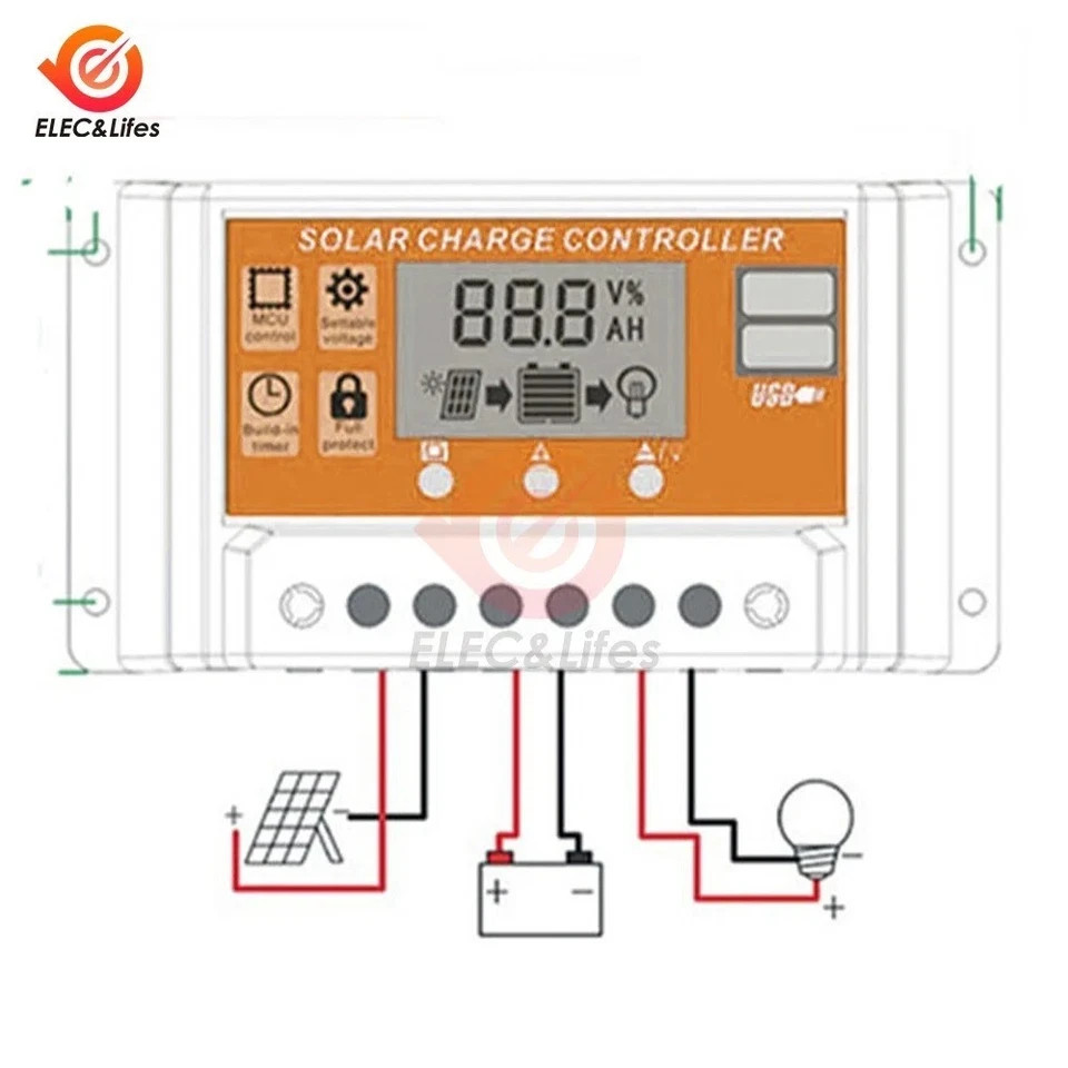 100A MPPT Solar Panel Regulator Charge Controller Auto Focus Tracking 12/24V US