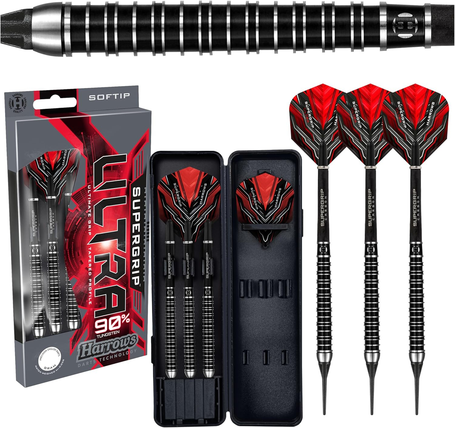 SUPERGRIP Ultra 90% Tungsten Soft Tip Darts Set. Available in 18G, 21G, 22G - In