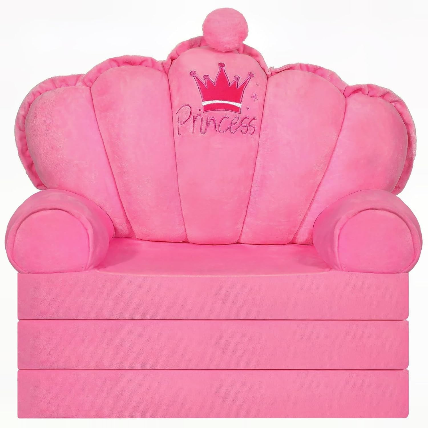 Pink Princess Toddler Couch, 2-in-1 Foldable Sofa Bed & Chair for Kids 1-5, S...