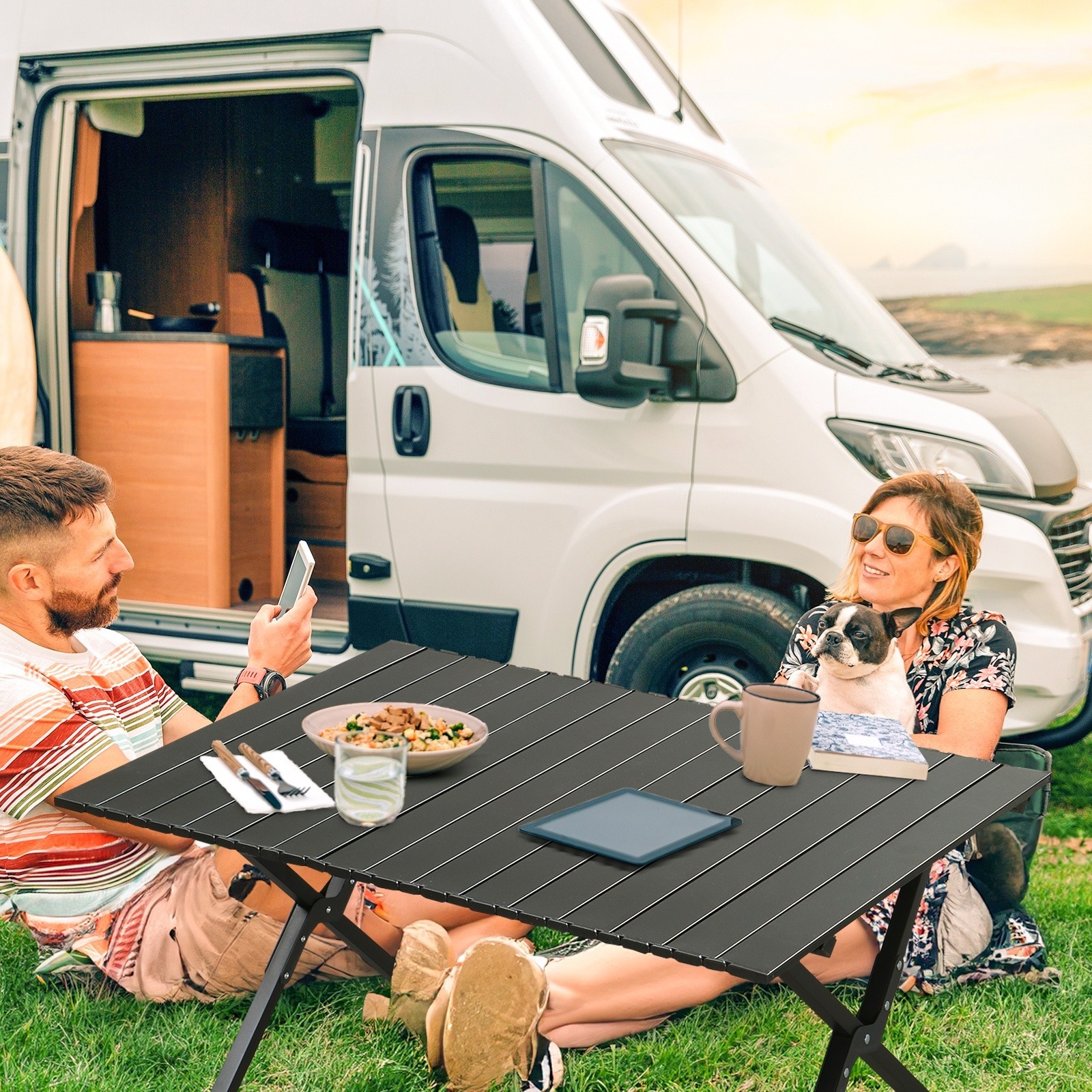 Folding Camping Table Portable Picnic Table, Lightweight Roll up Side Table