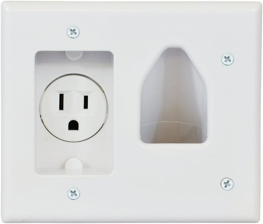 Recessed Low Voltage Cable Wall Plate with Recessed Power, White 4006