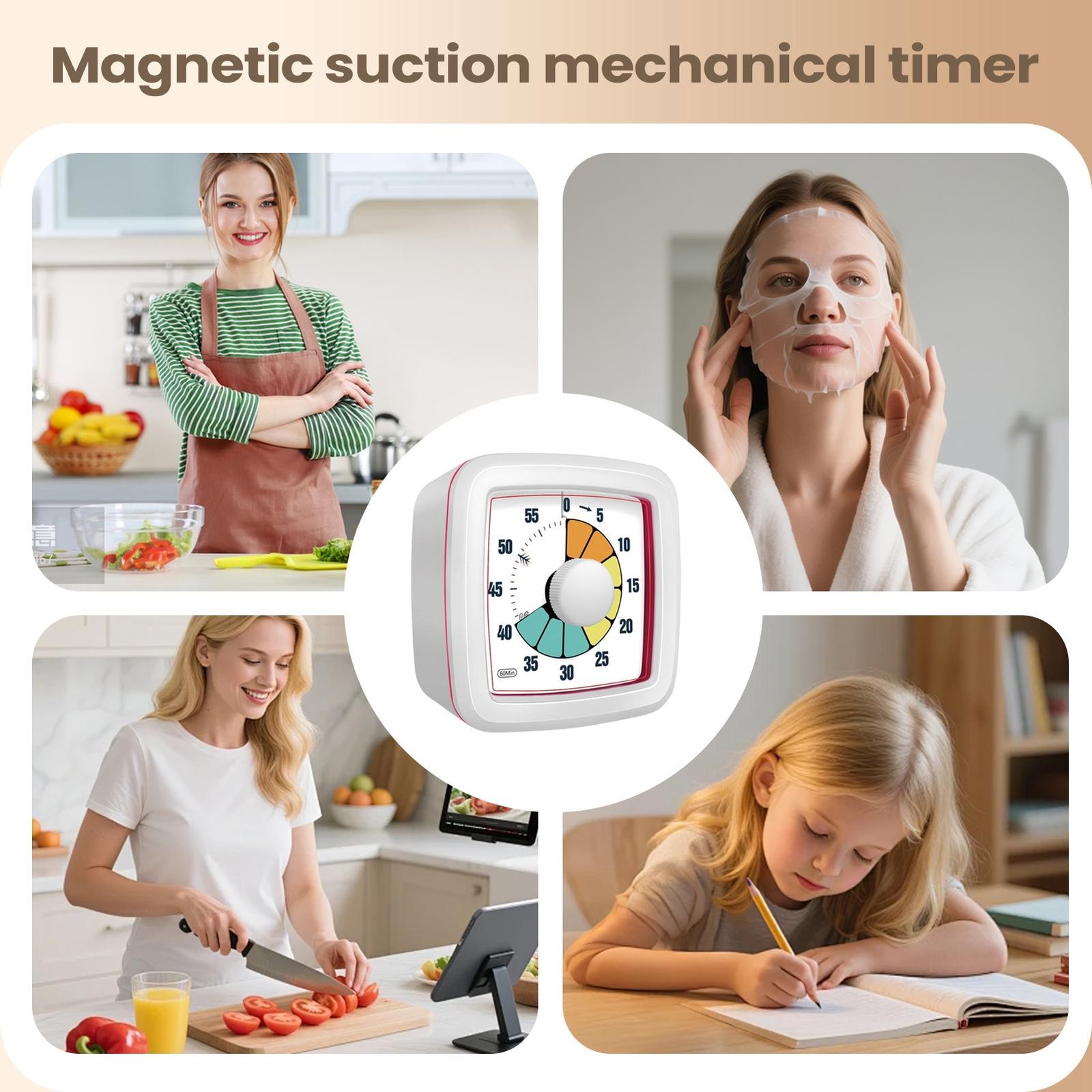 60-Minute Visual Countdown Timer, Mechanical Kitchen Timer Clock Visual Timer