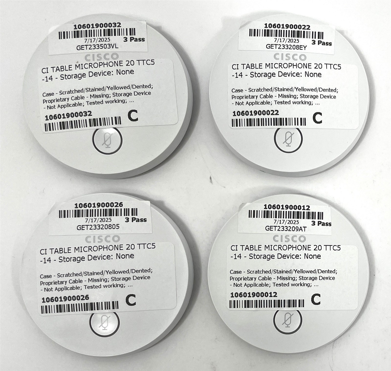 Lot of 4 Cisco TTC5-14 Conference Table Microphone w/ Table Plate - No Cable
