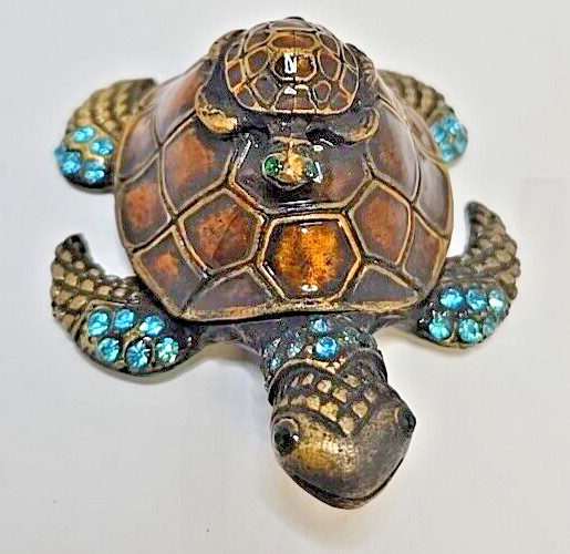 Rhinestone Sea Turtle W Baby Trinket Box