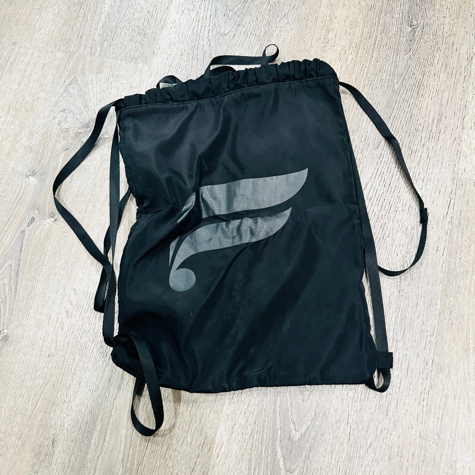 Fabletics Black Drawstring Backpack Quilted Logo Cinch Gym Bag Mens Womens