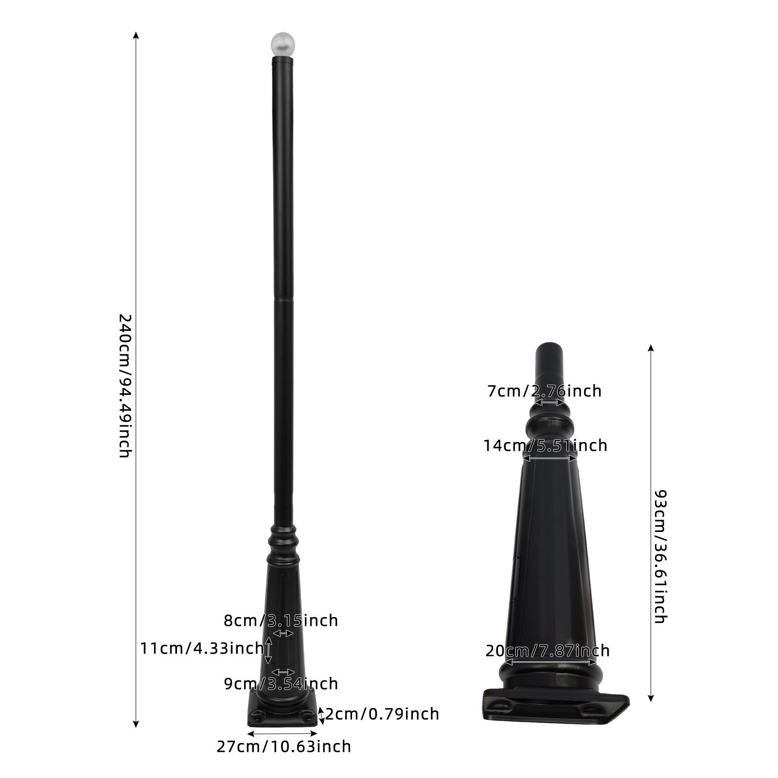 2.4m European Light Post,Split-Type Light Post,Floorstanding Outdoor Light Post
