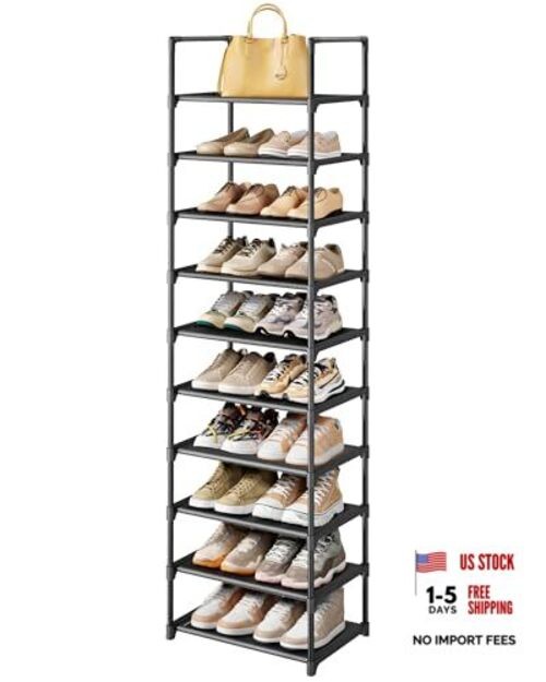Shoe Rack - 10-Tier Shoe Organizer with Detachable 16.9"Wide - 10 Tier Black