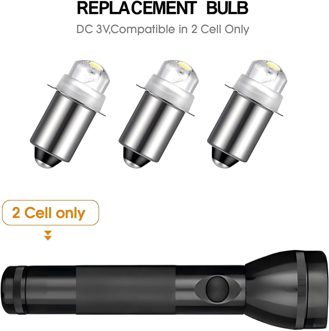 2 Pcs 30 Lumen 3-Volt LED Replacement Flashlight Bulbs Torch Bulb with 10 Year L