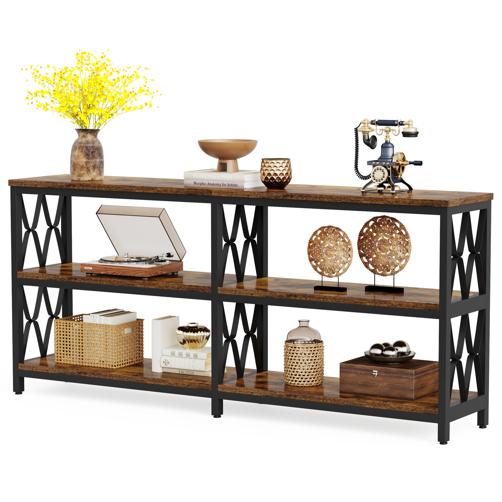 71" Long Narrow Sofa Table Behind Couch, Entryway Console Table with Storage