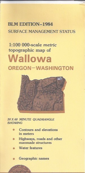 BLM 1:100,000 edition topographic map Wallowa Oregon Washington