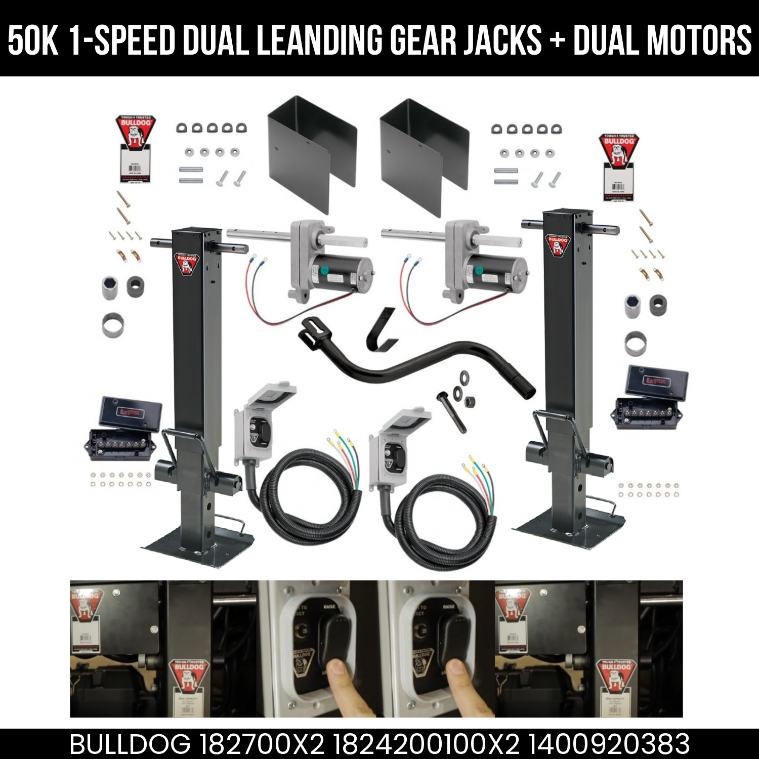 Bulldog 50K Electric Leveling Dual Motor Landing Gear Set Trailer Jacks Crank