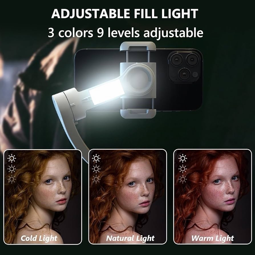 3-Axis Gimbal Stabilizer for iPhone&Android with Adjustable Fill Light, AI Track