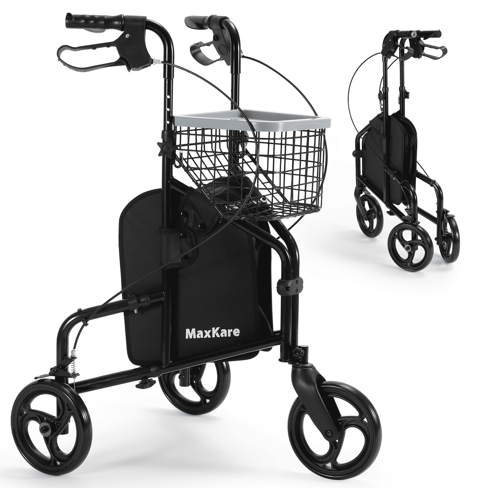 MaxKare 3-Wheel Rolling Walker for Seniors, Foldable Rollator with Adjustable