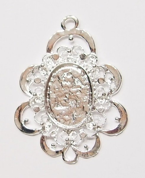 6 of 24x17mm Shiny Silver Plated Art Nouveau XL Hoops Pendant Settings 58x44mm