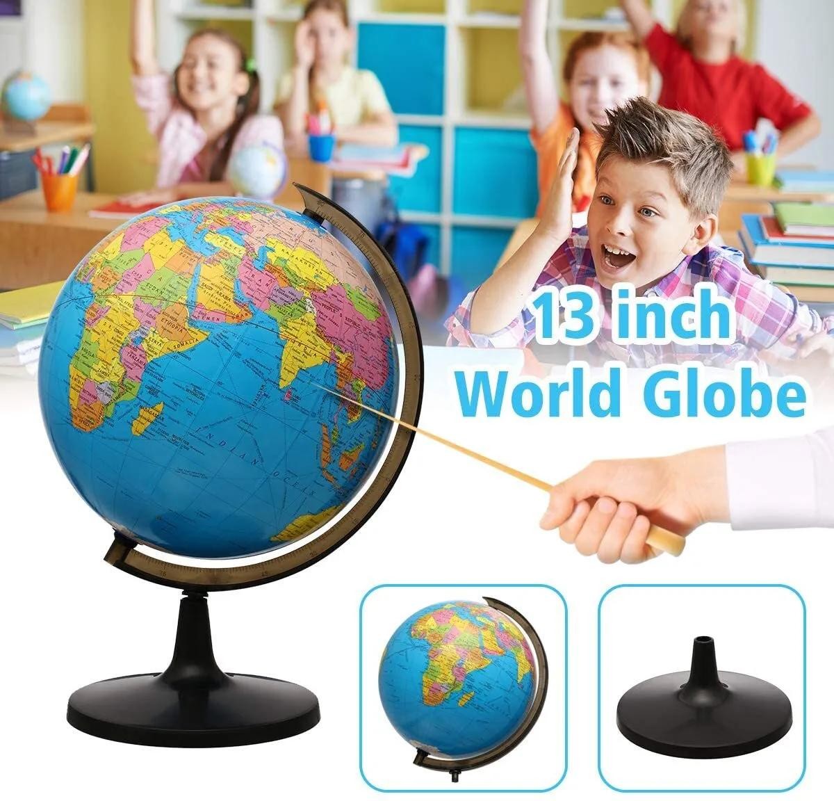 13'' World Globe Earth Ocean Rotating World Map Desktop Geography w/ Stand Gift