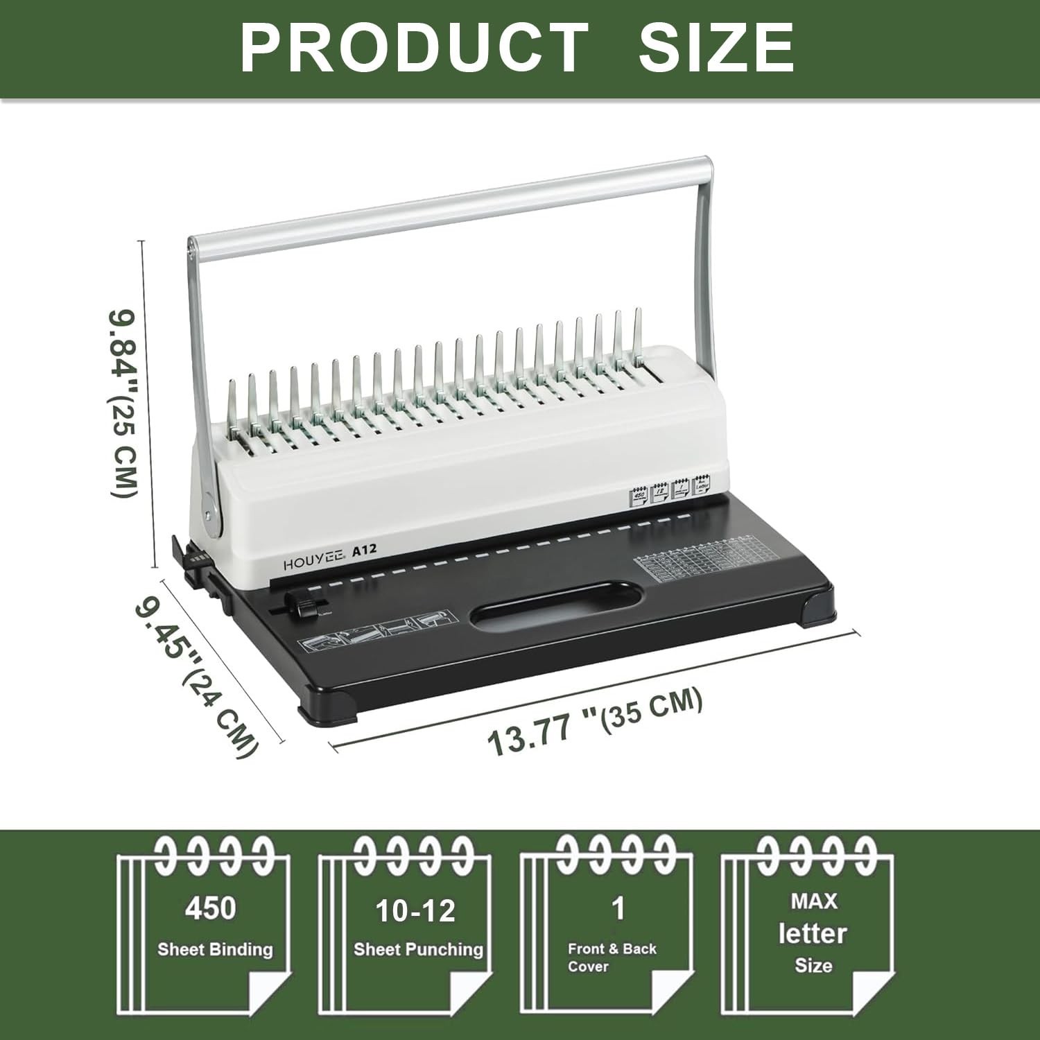 HOUYEE Binding Machine, 19 Holes, 450 Sheets, Comb Binding Machines with 50 P...