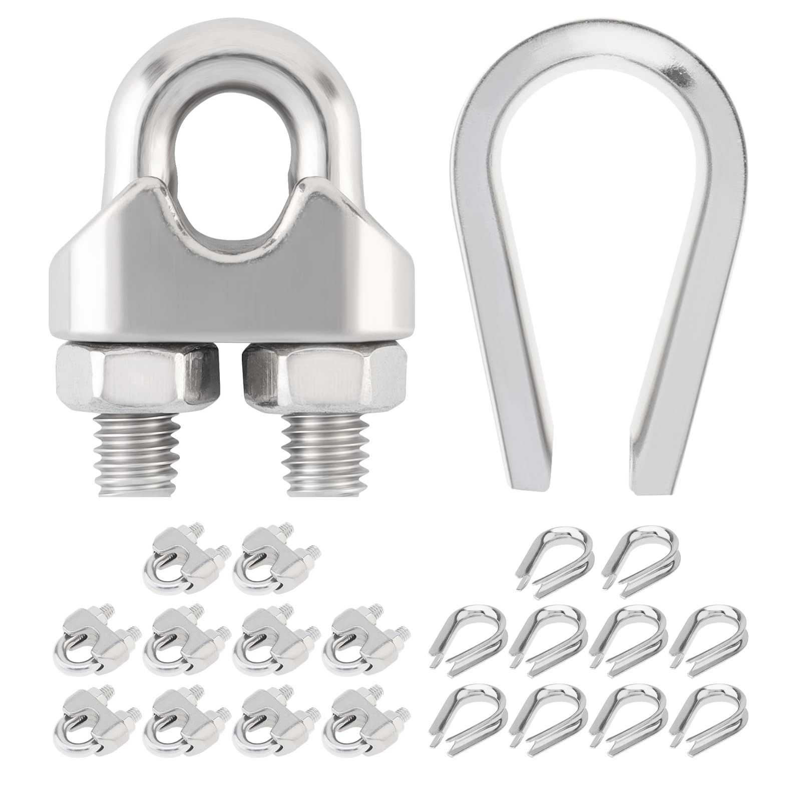 10pcs 1/4 Inch Cable Clamps,10pcs M6 Stainless Steel Wire Rope