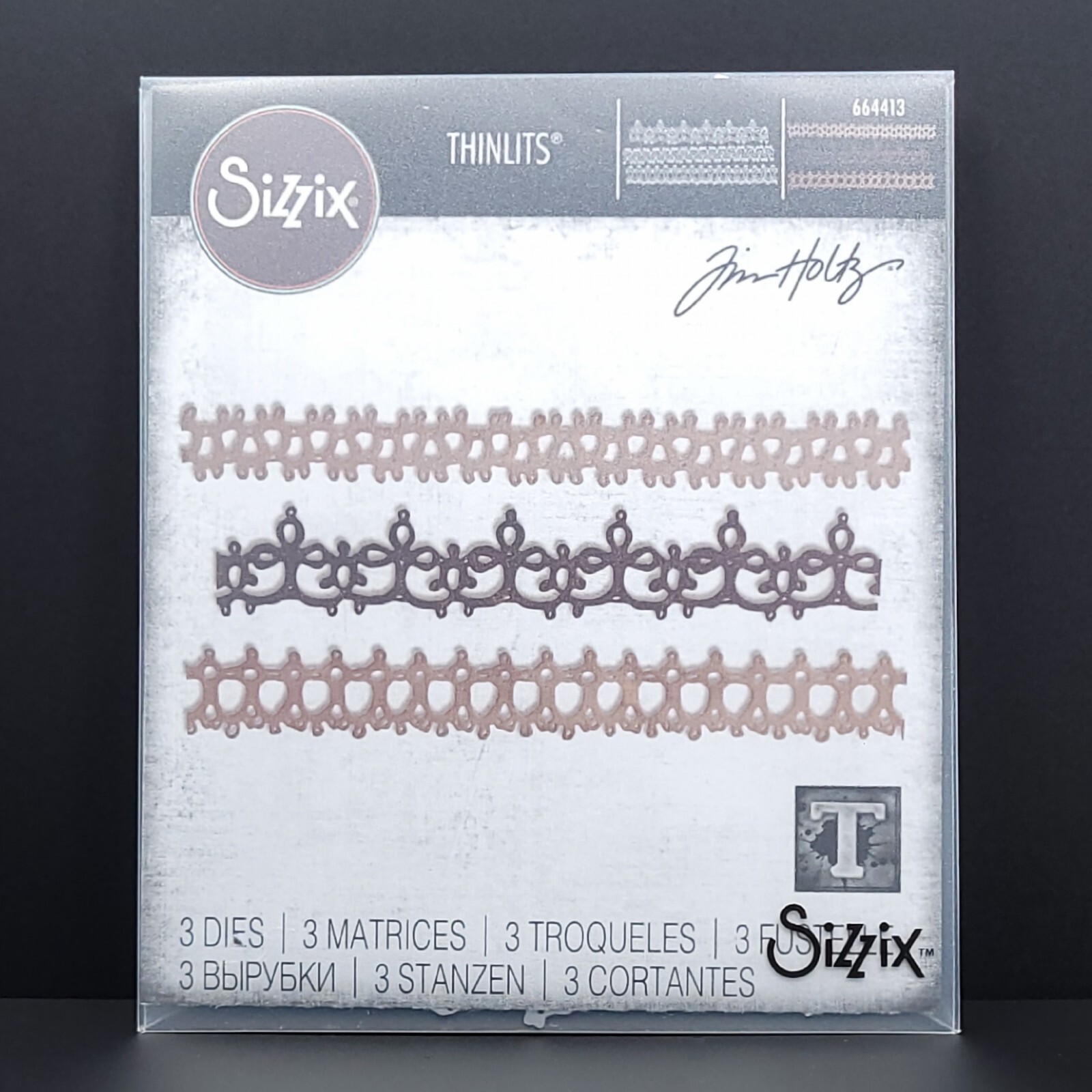 Sizzix Tim Holtz Crochet #2 Lace Borders Wafer Thin Cutting Dies 664413 3pcs