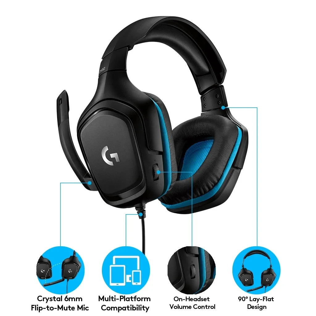 gitech G432 Black/Blue Over the Ear Gaming Headset