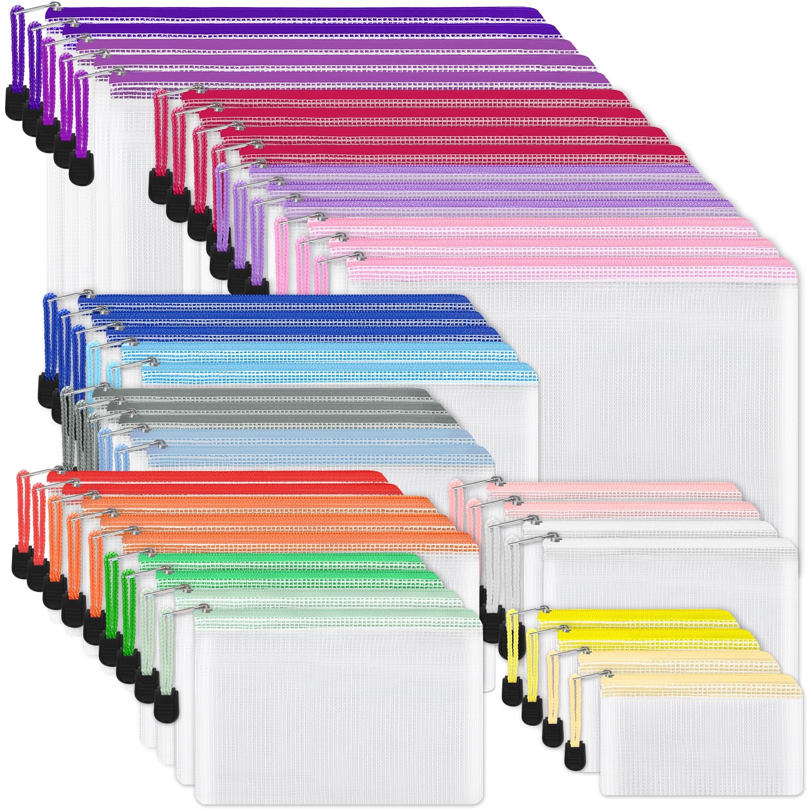 42pcs Mesh Zipper Pouch, 8 Sizes Waterproof Zipper Bags, 17 Colors, Multipurp...