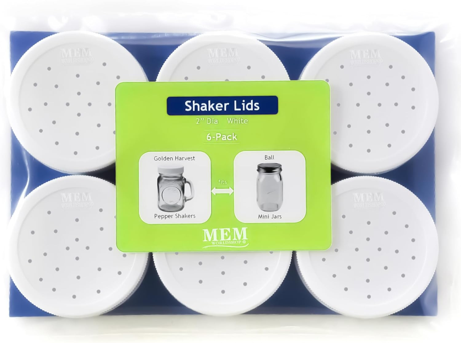 (6 Pack) - White M.E.M Plastic Replacement Lids for 4 Oz Golden Harvest Salt