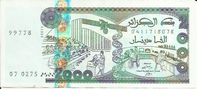 ALGERIA 2000 DINARS 2011  P 144. XF CONDITION. 3RW 19AGOST