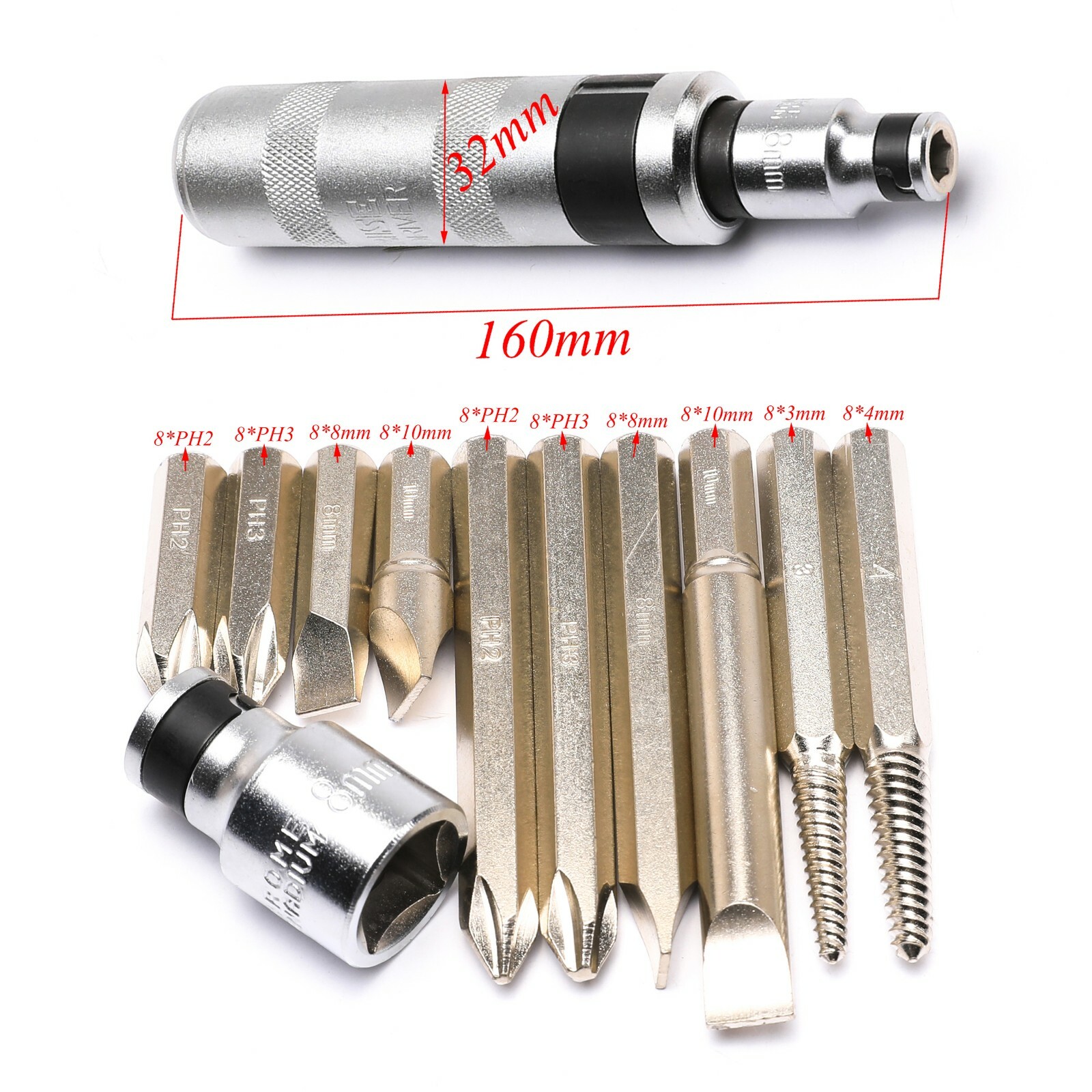 12pcs Impact Driver Bits Screwdriver Set Hand Tool Socket Screw Extractor Kit