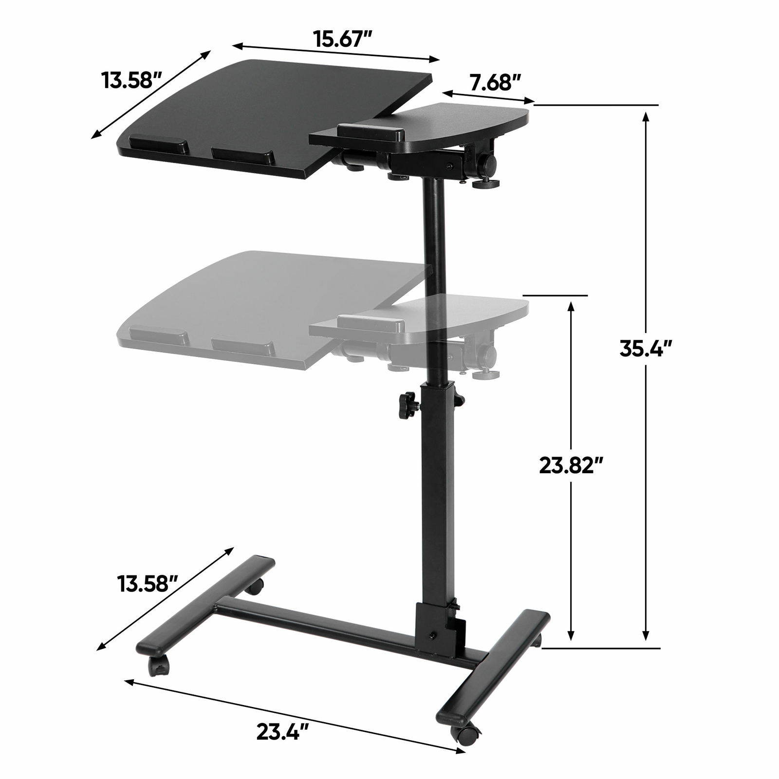 Angle Rolling Laptop Desk Table W/ Casters Notebook Stand Height Adjustable