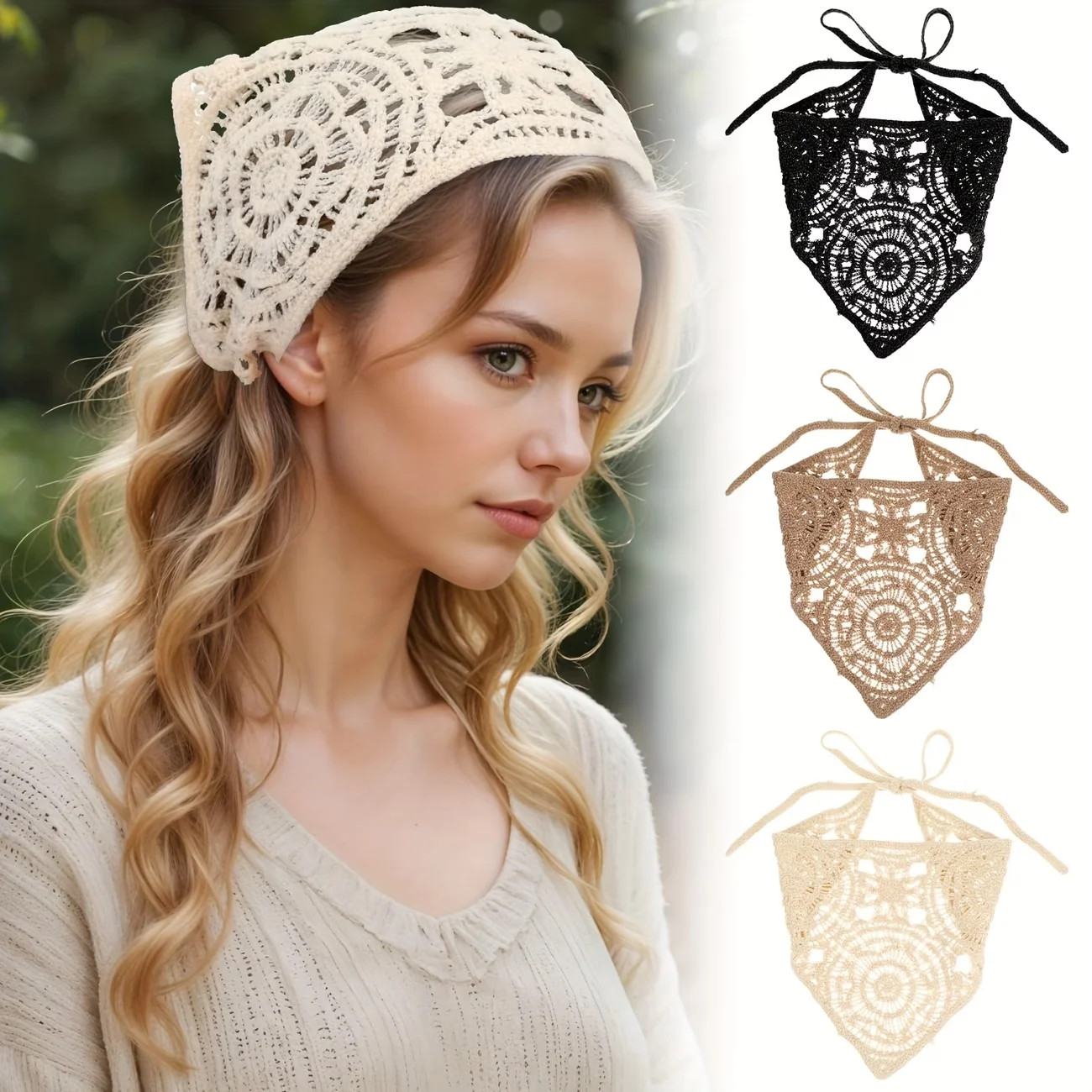 Retro Knitted Triangle Headband Women Head Scarves Pastoral Style Hair Scarf Flo