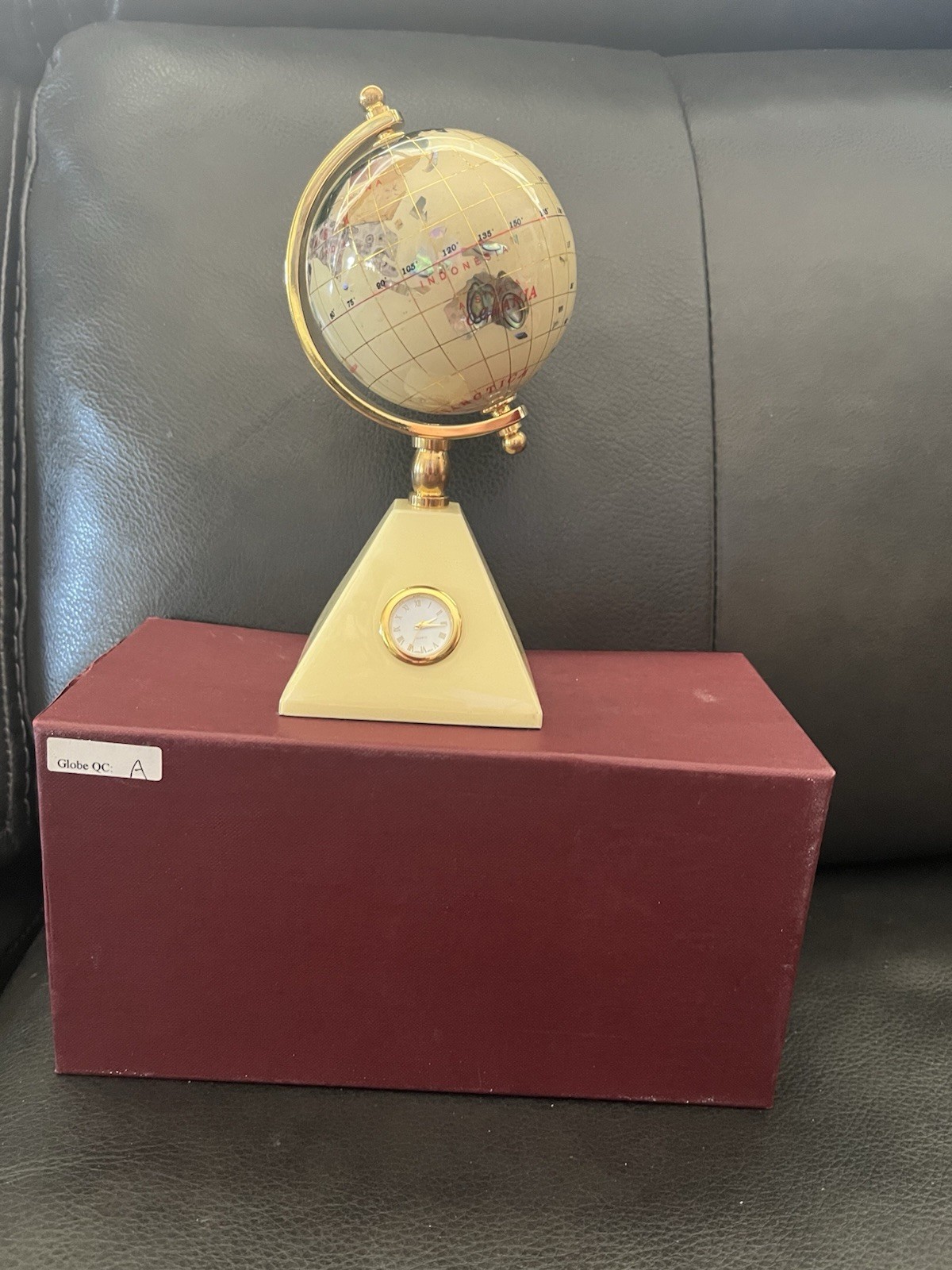 GP80-IV Tabletop Spinning Globe w/ Clock,NEEDS Battery, inlaid gems,  8in
