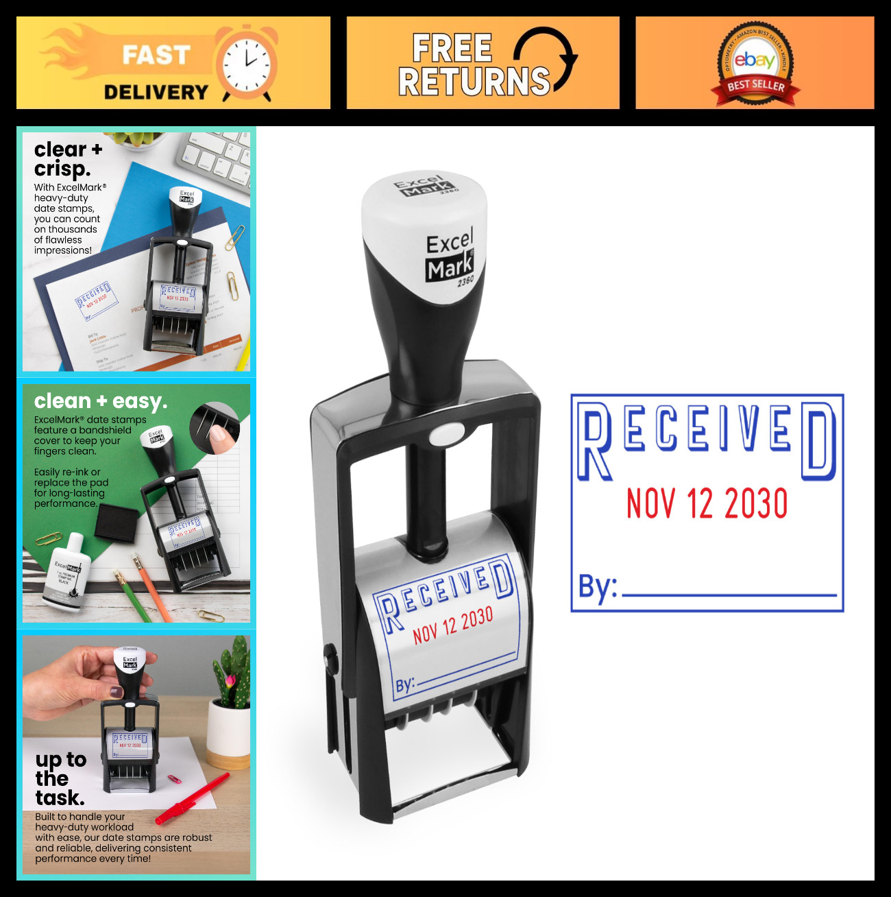 Heavy Duty Self-Inking Date Stamp - Blue/Red, Received - Office Supplies Tool