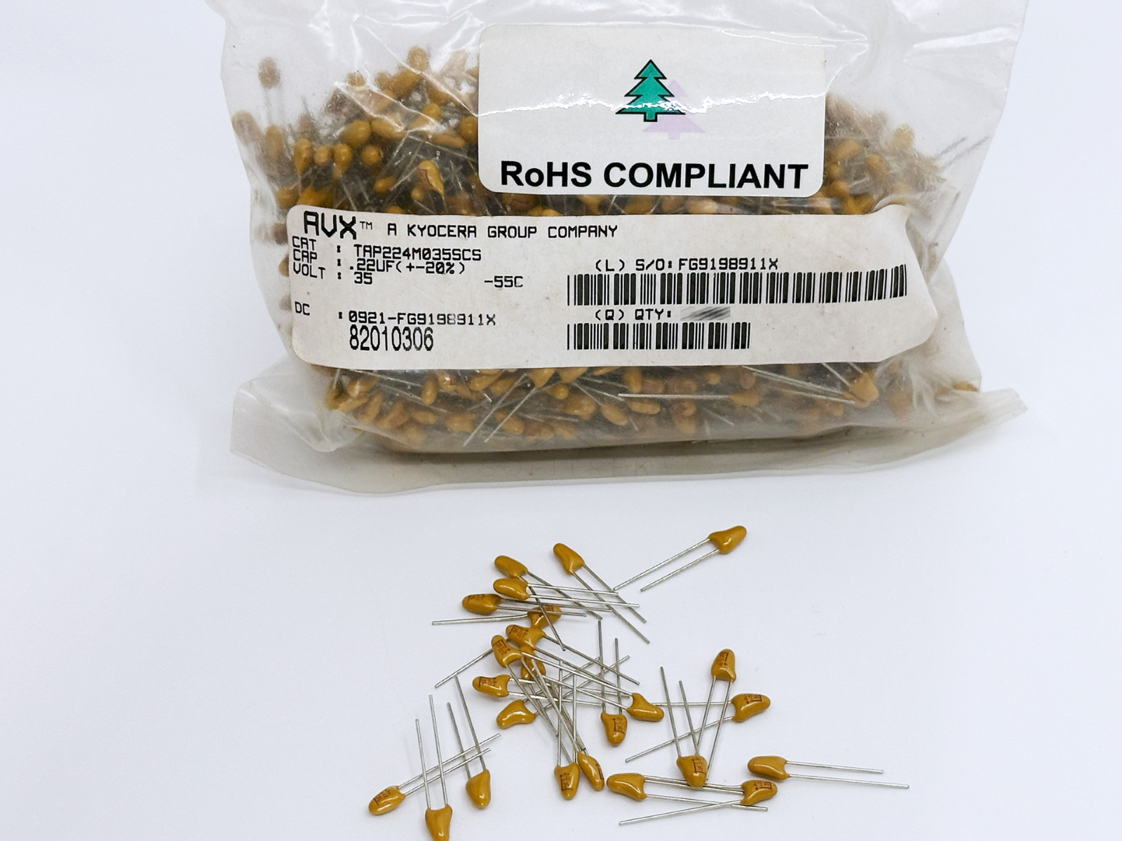 25PCS TAP224M035SCS u22 35 AVX 0.22uF 35V 20% 220nF Radial Tantalum Capacitor