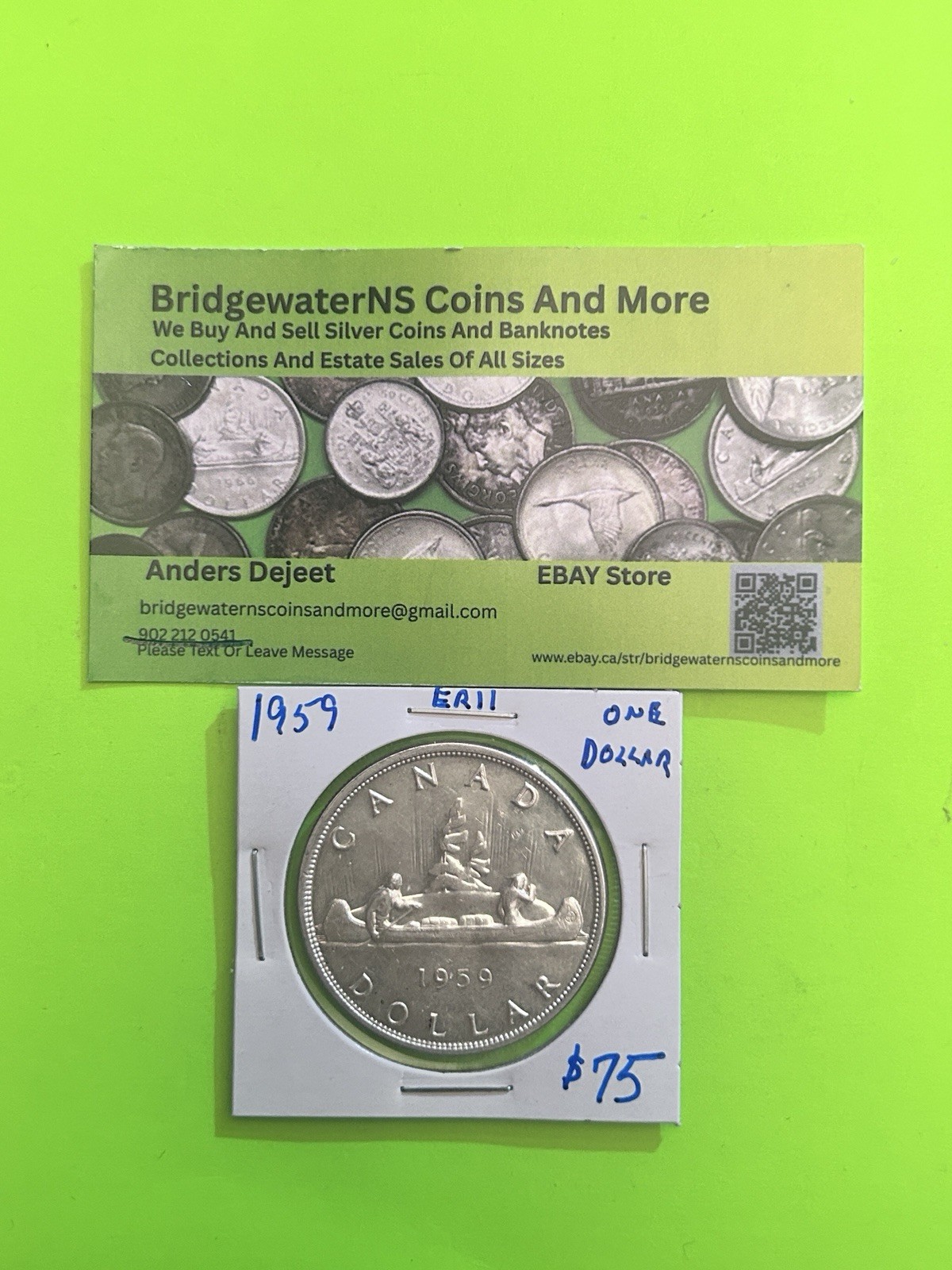1959 Canada Queen Elizabeth II  Silver Dollar Silver $ 1 Coin AG.  NICE COIN