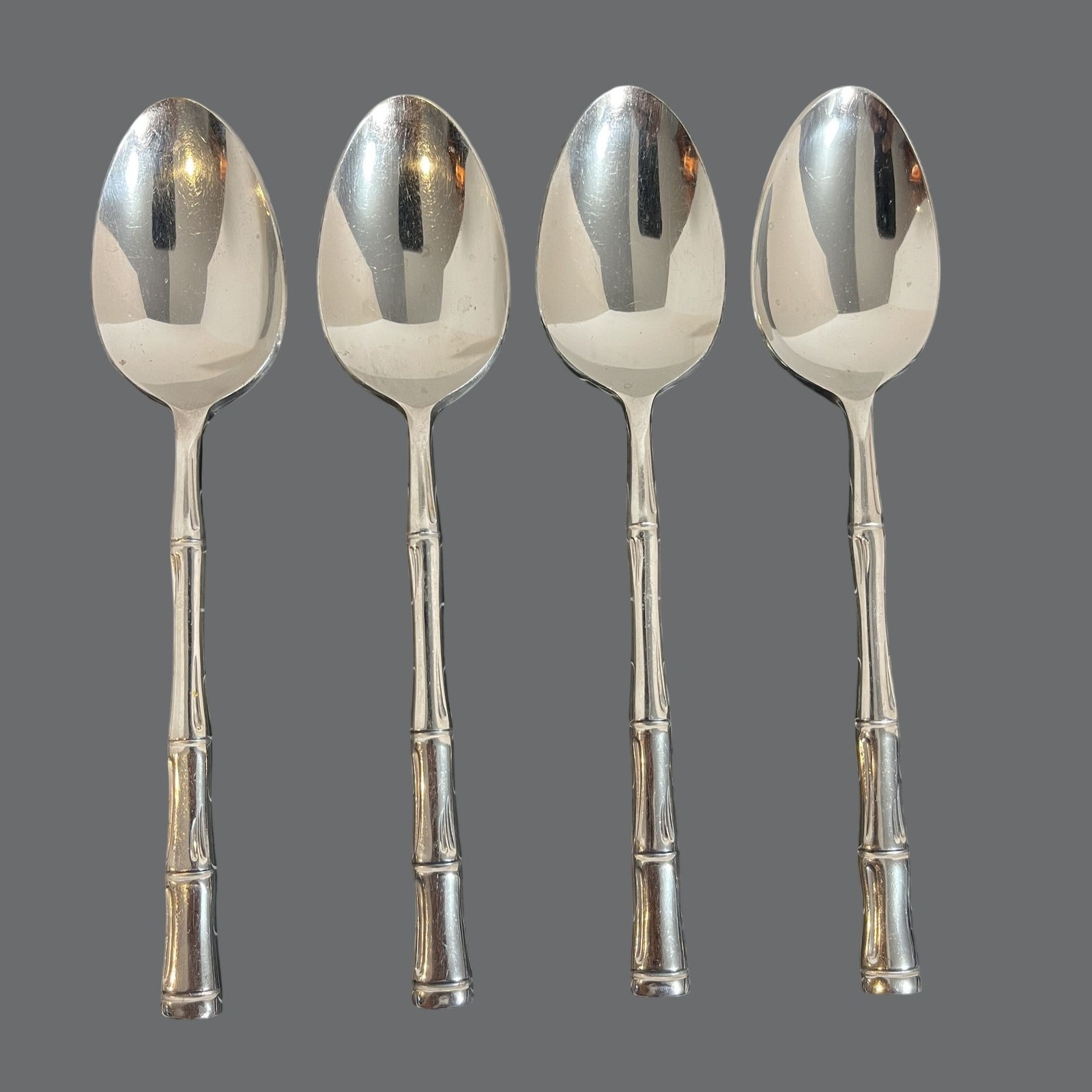 Reed & Barton Rebacraft Regal Bamboo Oval Soup Spoons Set of 4 Japan Stainless