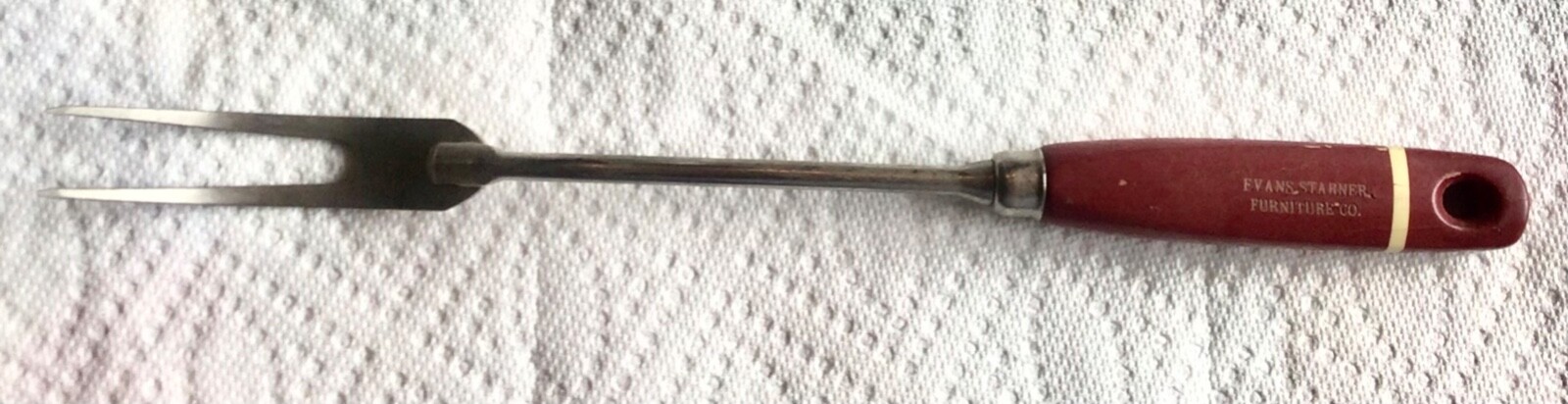 Vintage  Hampton and Humboldt Iowa Evans Starner Furniture long handled fork