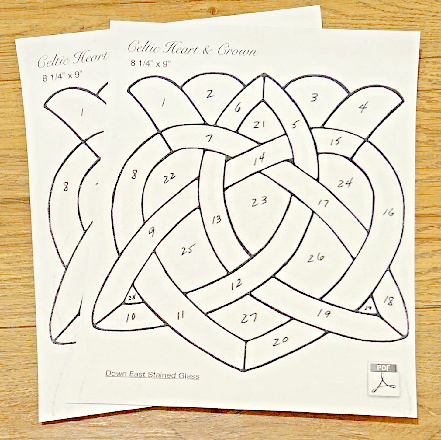 Stained Glass Pattern "Celtic Heart & Crown" 2x Printed on Heavy 90lb. Cardstock