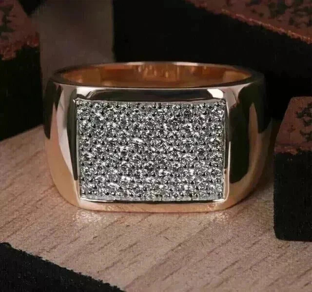 2Ct Round Lab Created Diamond Men's Cluster Wedding Ring 14K Rose Gold Plated