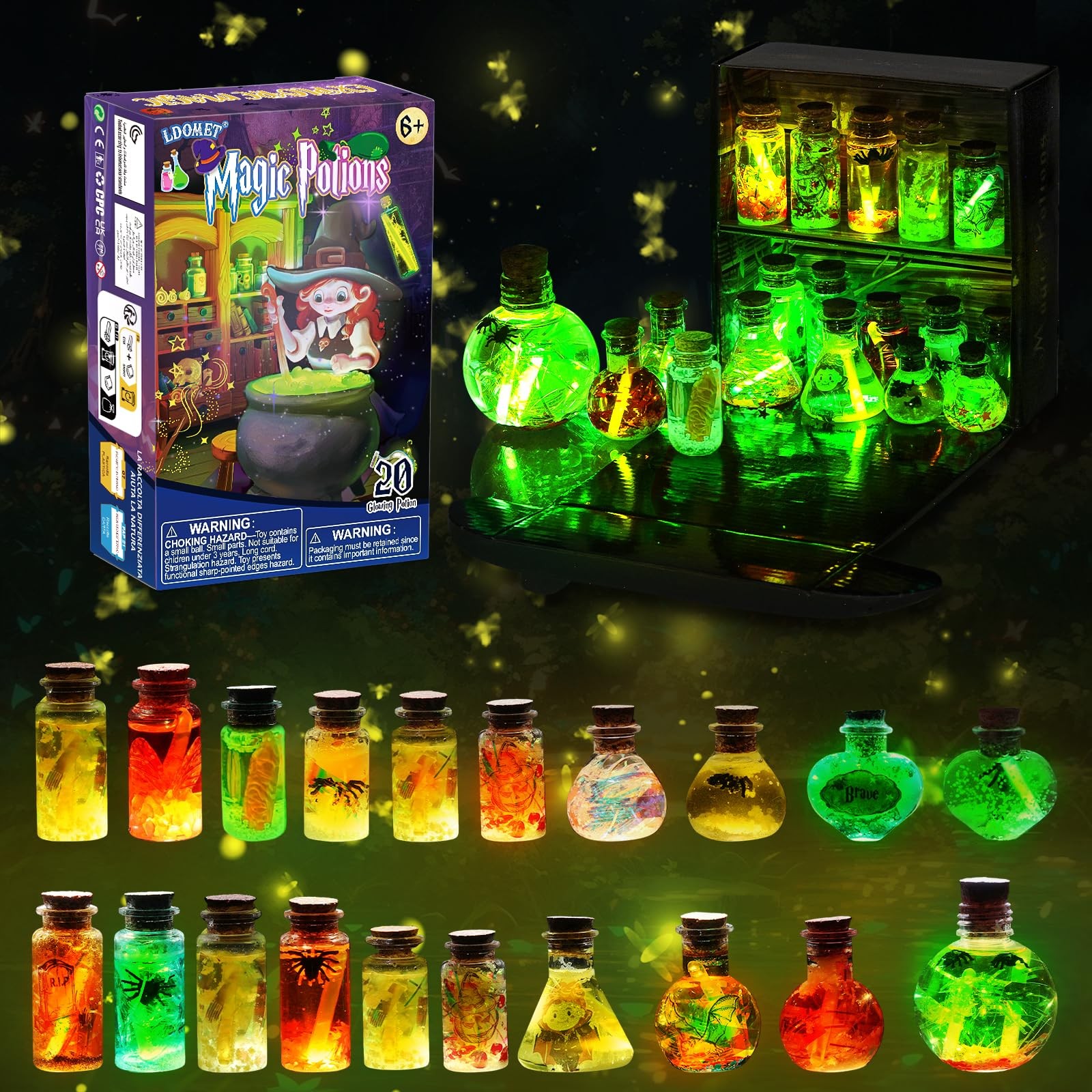 LDomet Magic Potions Craft Kit for Kids - Mix 20 Glow Witch Small, Luminous