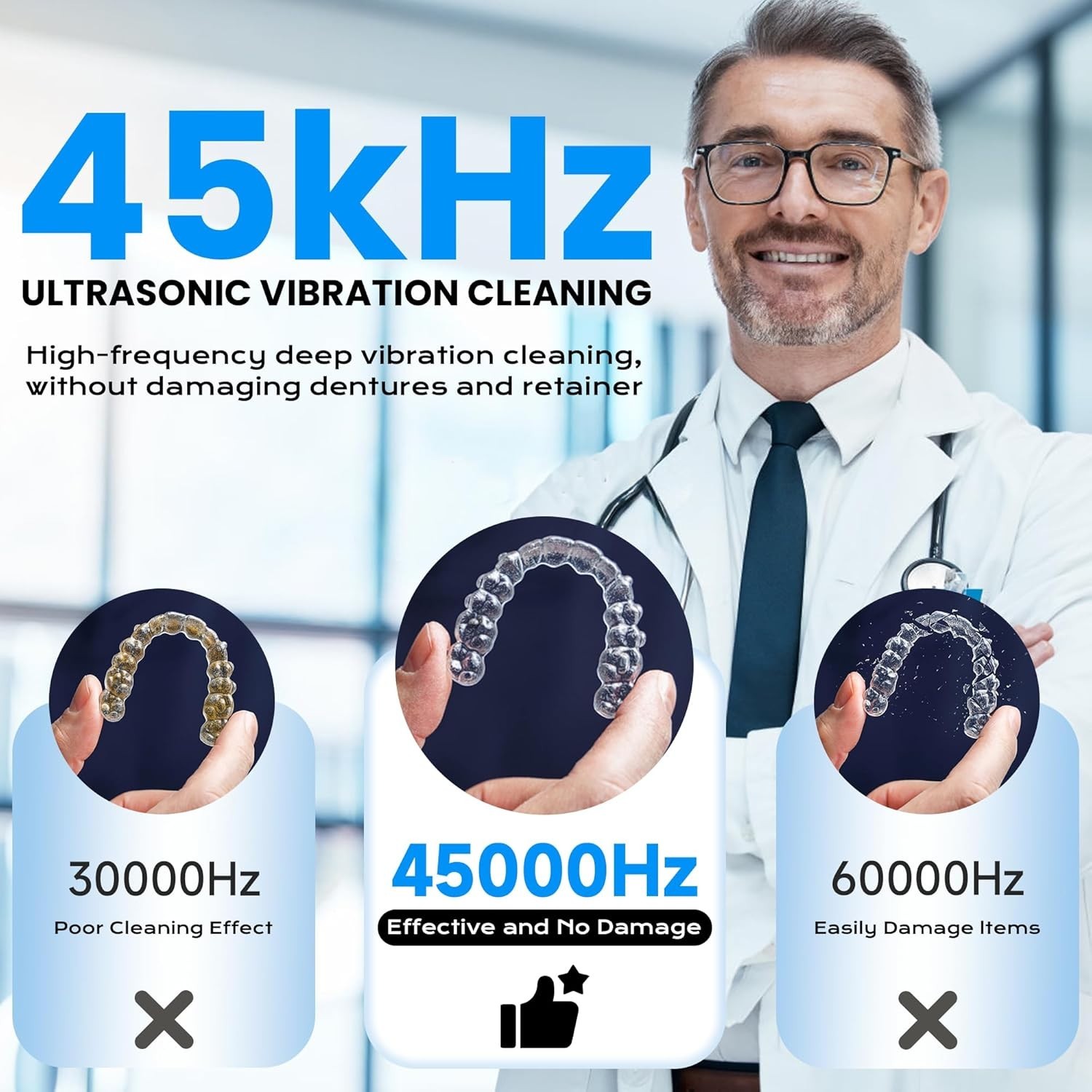 Ultrasonic Retainer Cleaner for Dentures & Aligner Durable Removable Bas...