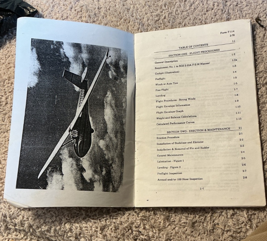 Schweizer Glider  2-33  flight, erection and Maintenance Manual