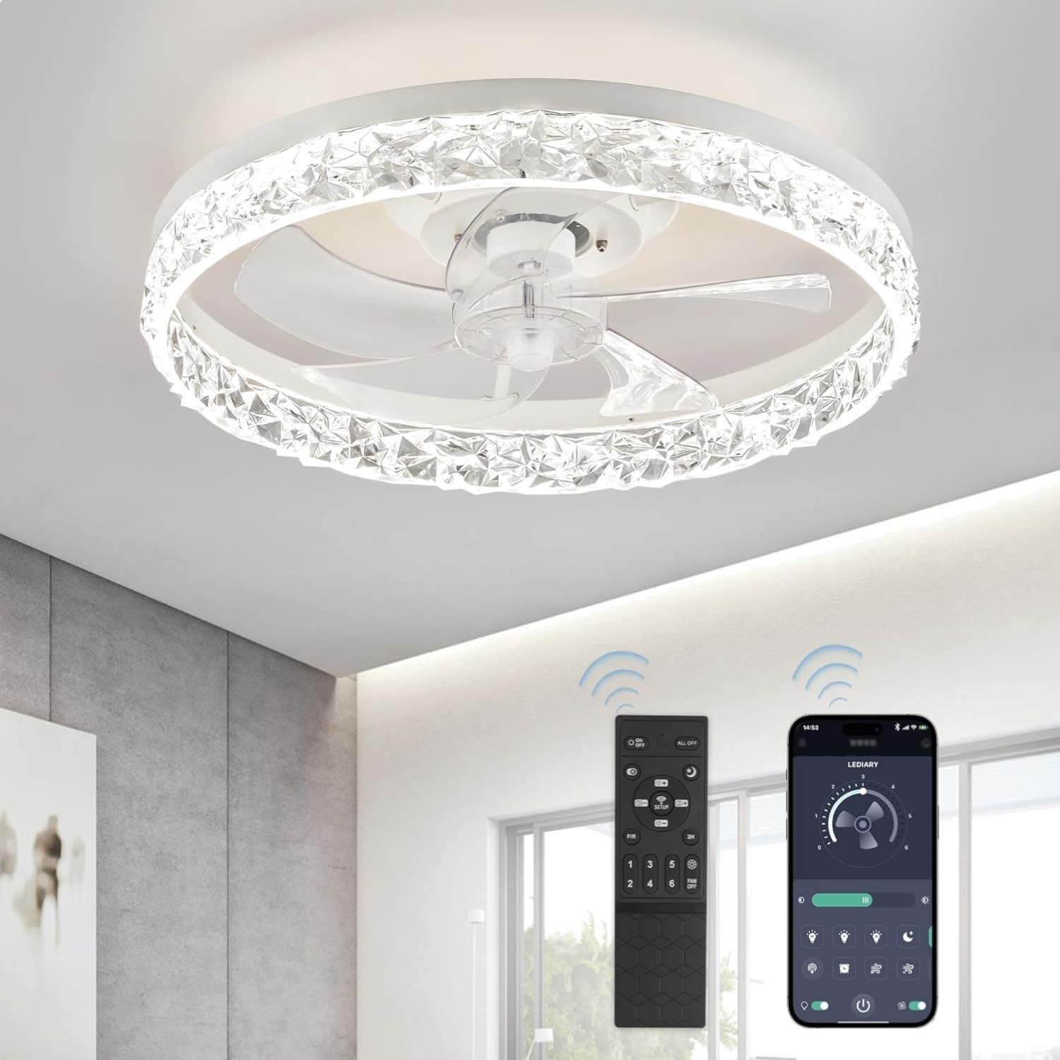20" Modern Ceiling Fans with Lights and Remote, Dimmable Low Profile Ceiling ...