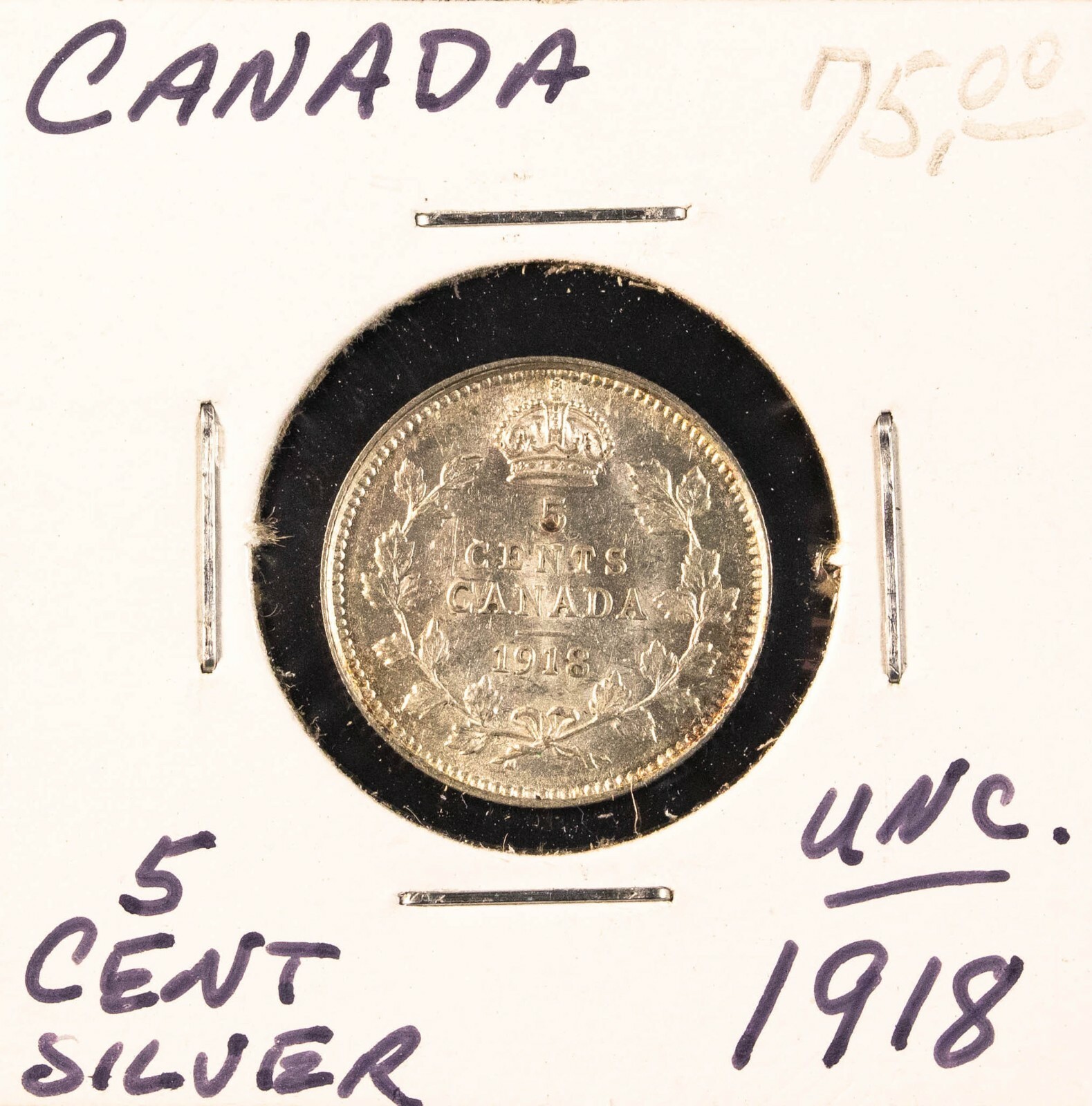 1918 Canada Uncirculated 5 Cent Coin