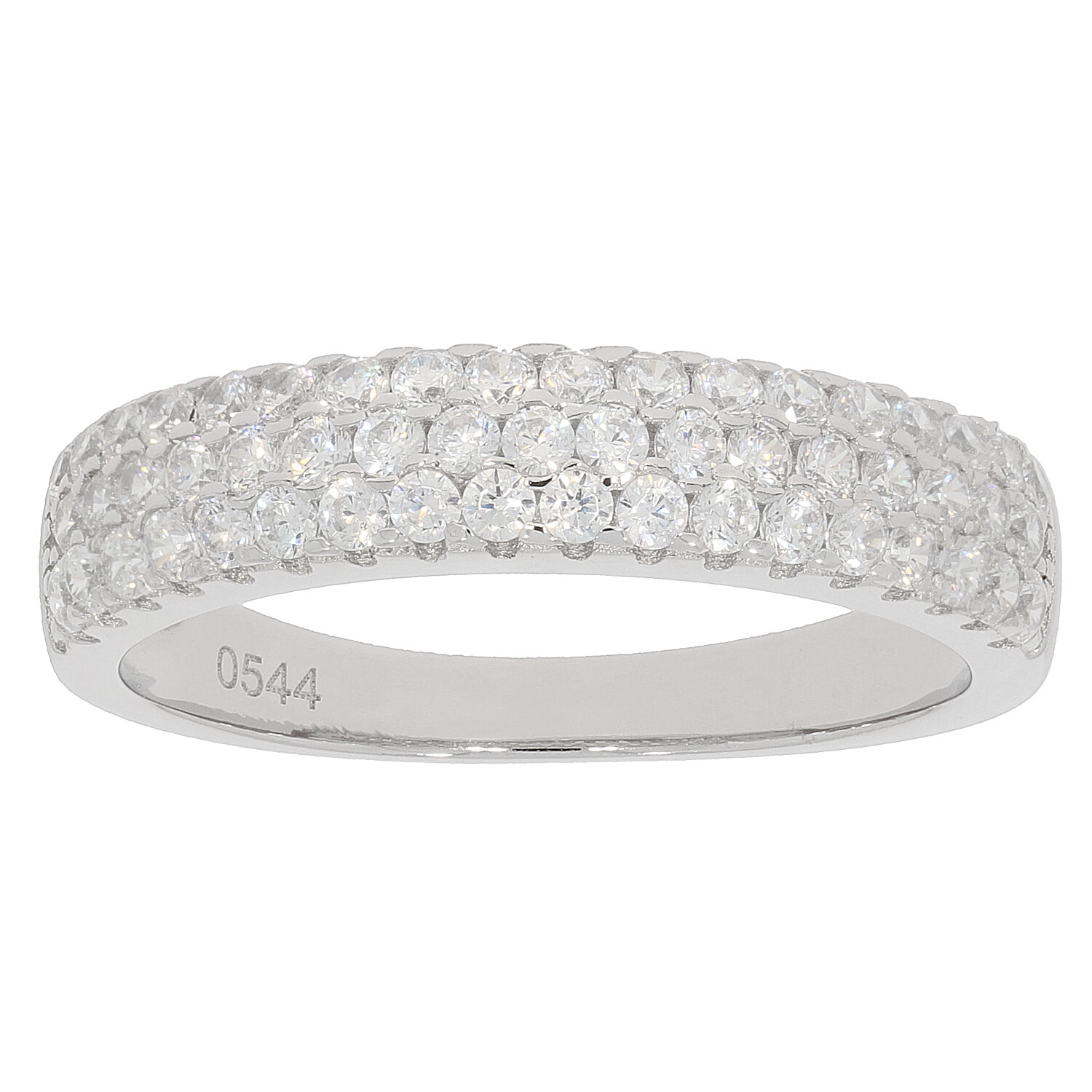 Sterling Silver 3 Row Band Ring White Topaz