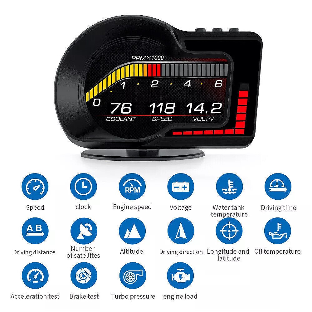 OBD2 + GPS HUD Head Up Display Gauge Car Digital Speedometer Water Clock Temp Alarm DE