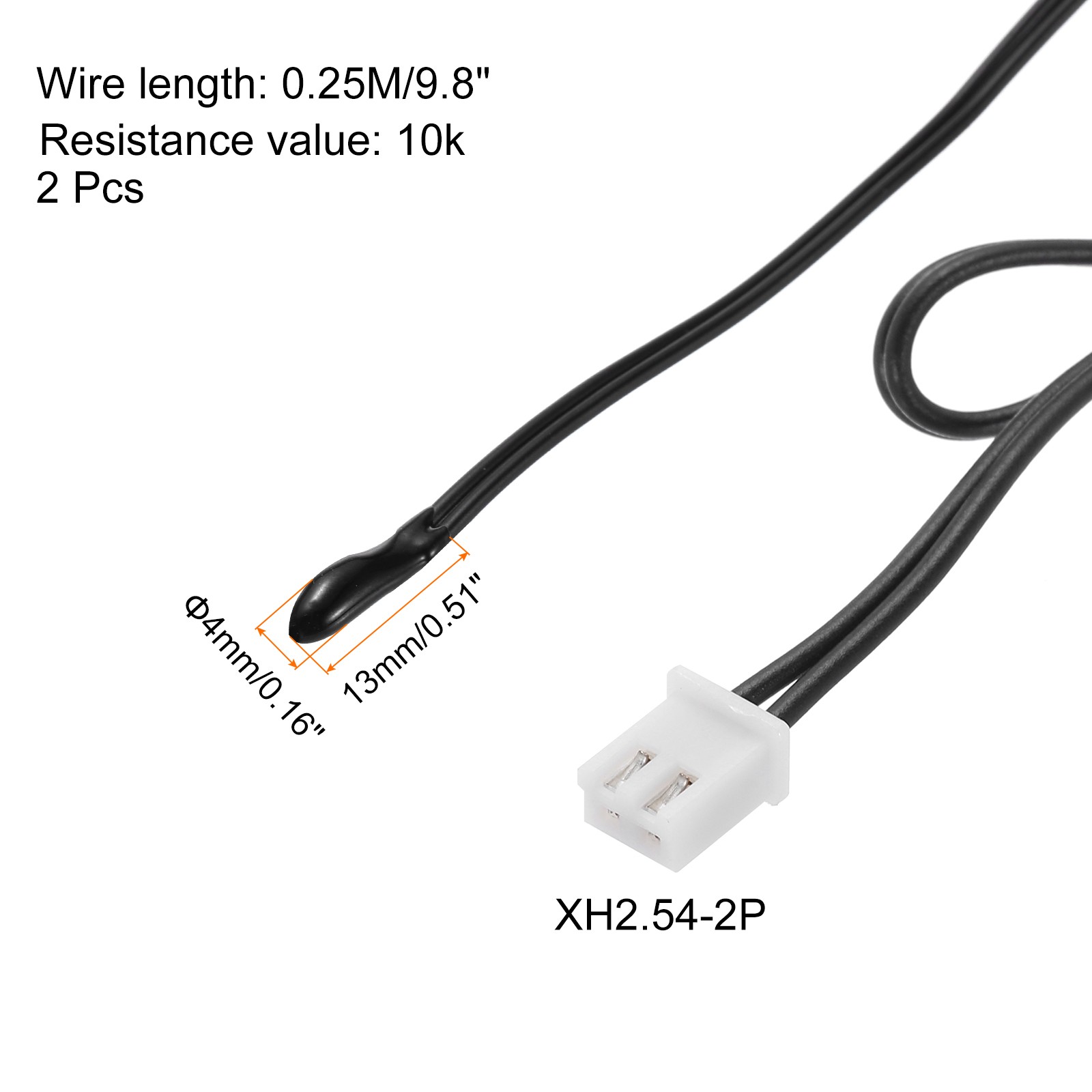 2 Pcs 10K NTC Thermal Sensor Probe,Epoxy Temp Sensor Probe 9.8 Inch