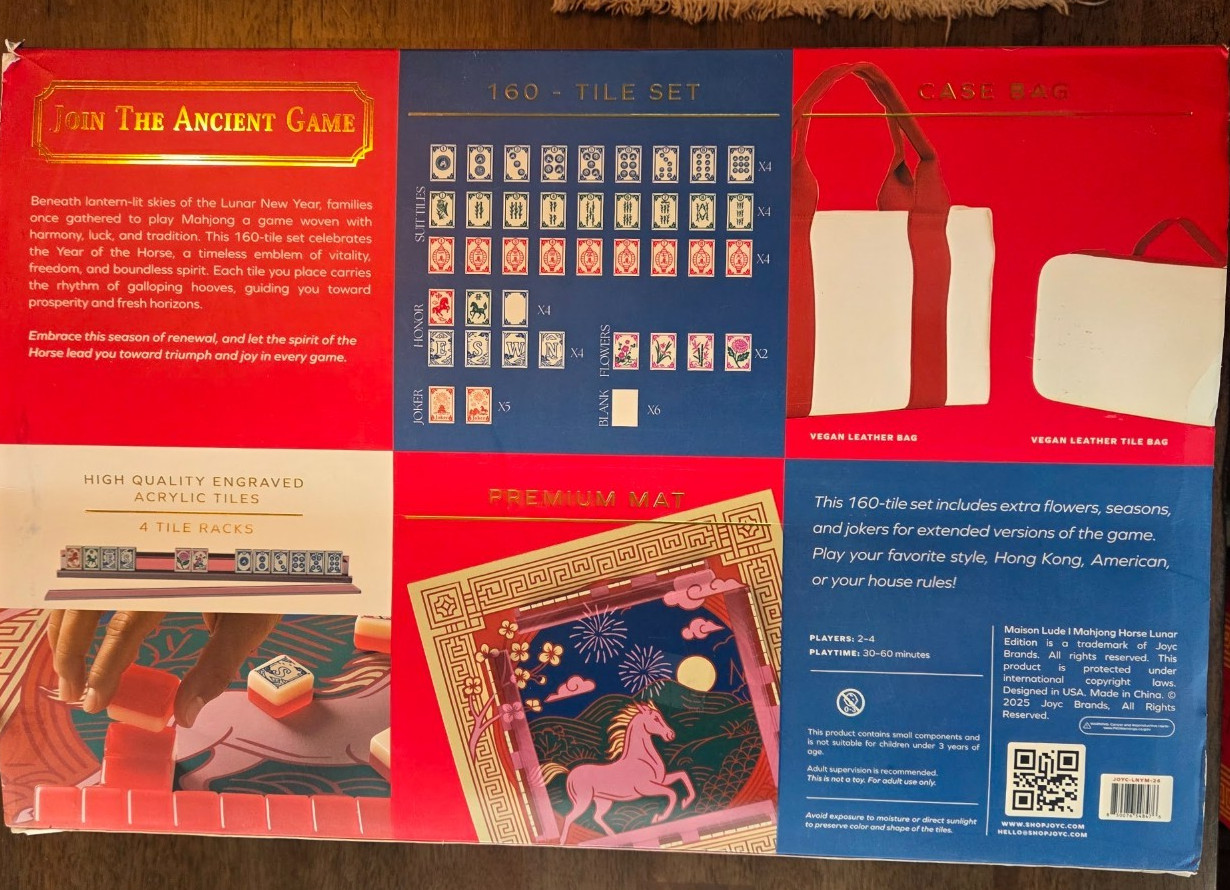 Maison Lude Mahjong Horse Lunar Edition 160 Acrylic Tile Set Vegan Leather NWT