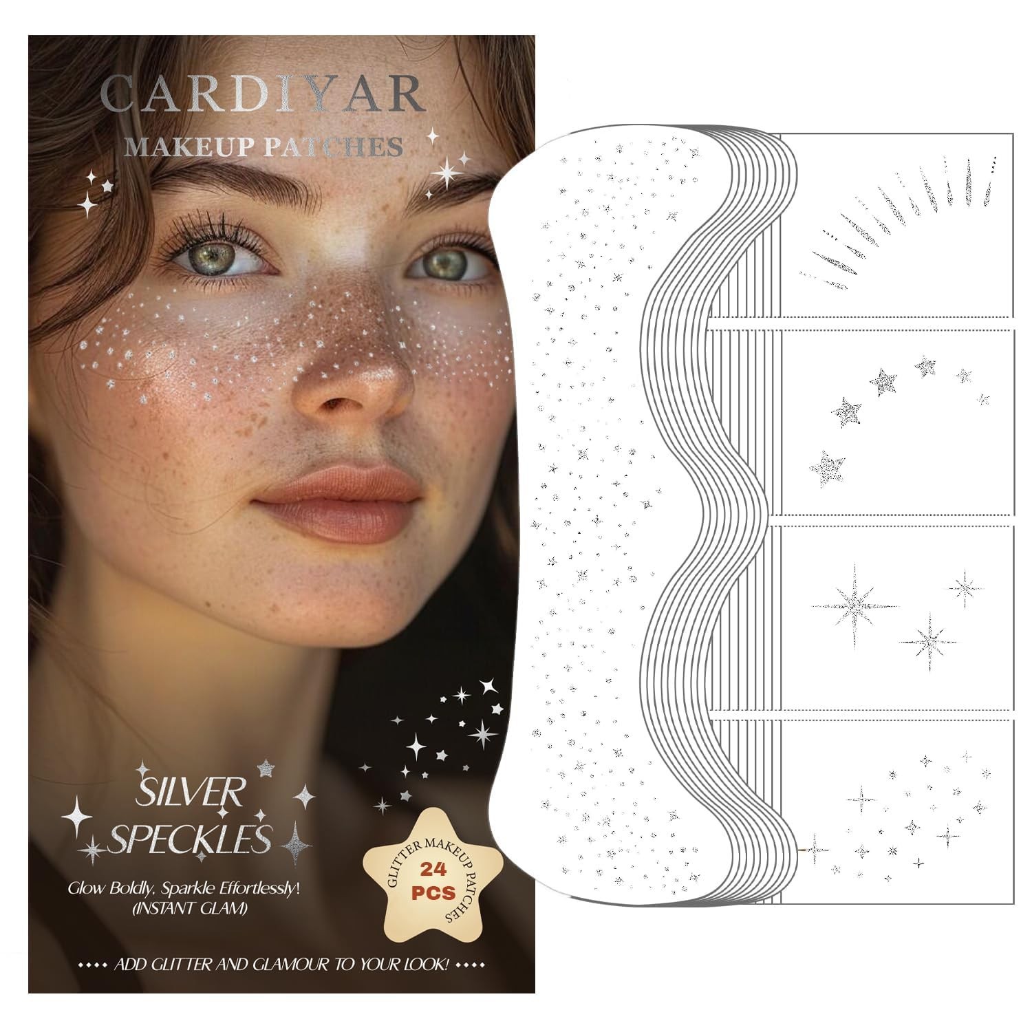 Glitter Freckles, 24PCS Glitter Freckles Face Tattoo, Sparkle Freckles for Wo...