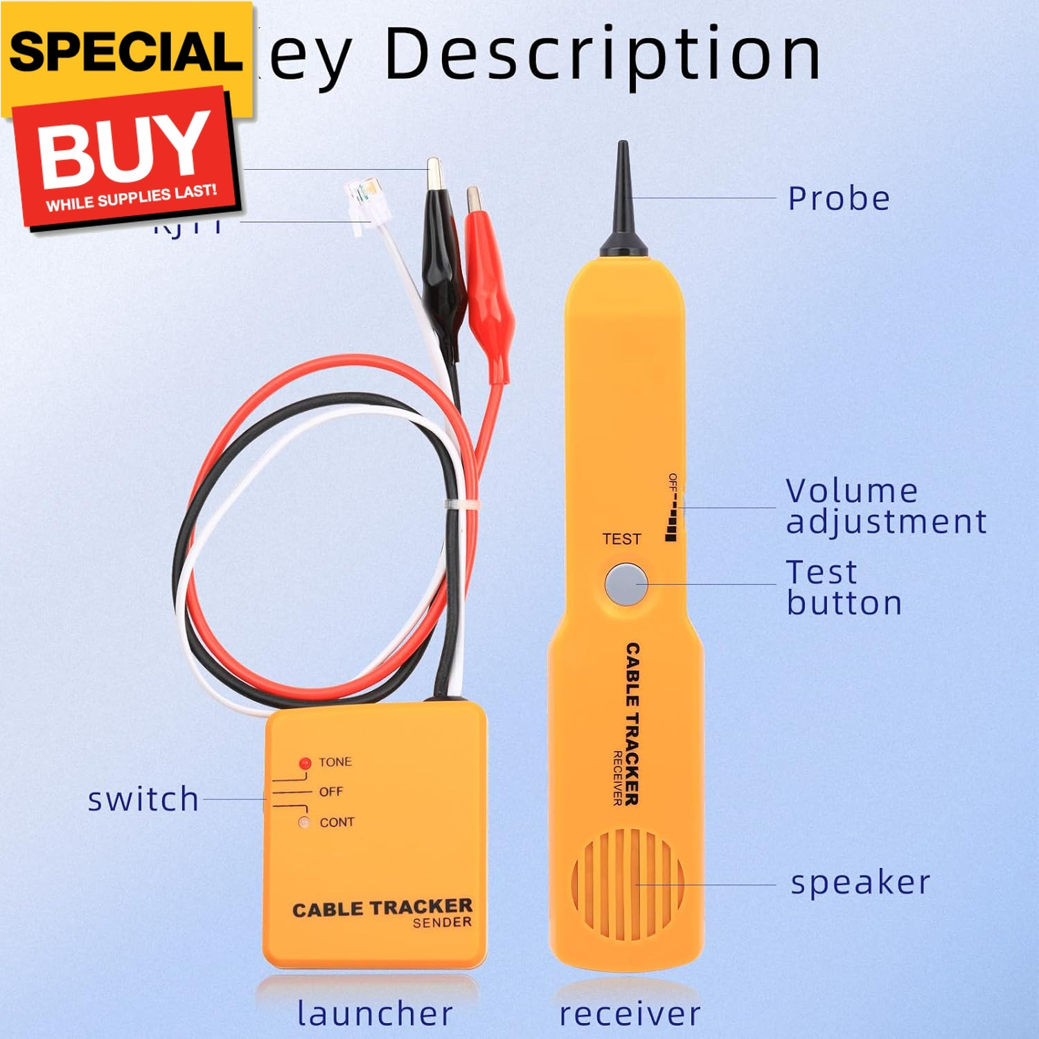 Yellow Cable Finder Tone Generator Probe Tracer Wire Tracker Cable Circuit Teste